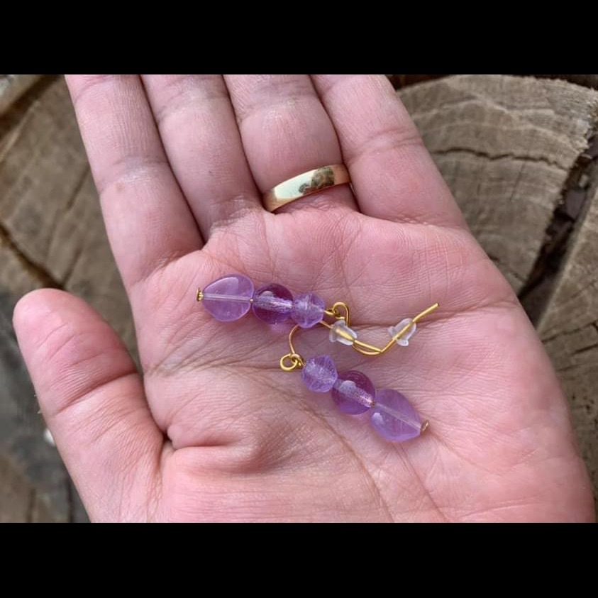 Purple Beaded Drop Earrings